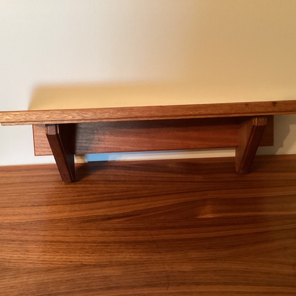 Handcrafted Solid Wood Footed Wall Shelf w/ Hooks for Hanging - Picture 2 of 6